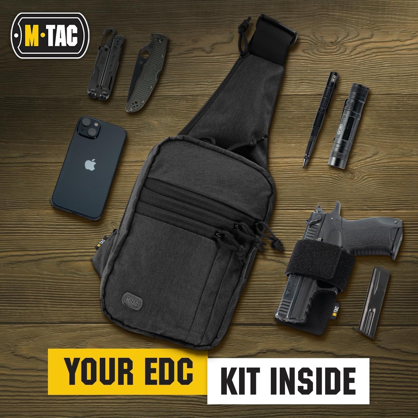 M-Tac CCW Sling Bag - Tactical Crossbody Concealed Carry Bag for Men & Women | Grey Left-Handed EDC Shoulder Pack