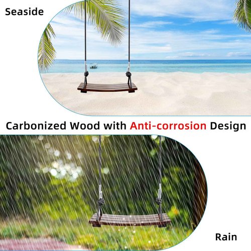 PELLOR Anticorrosive Wood Swing Seat - Waterproof, Indoor/Outdoor, 17.7x7.9x0.6 inch