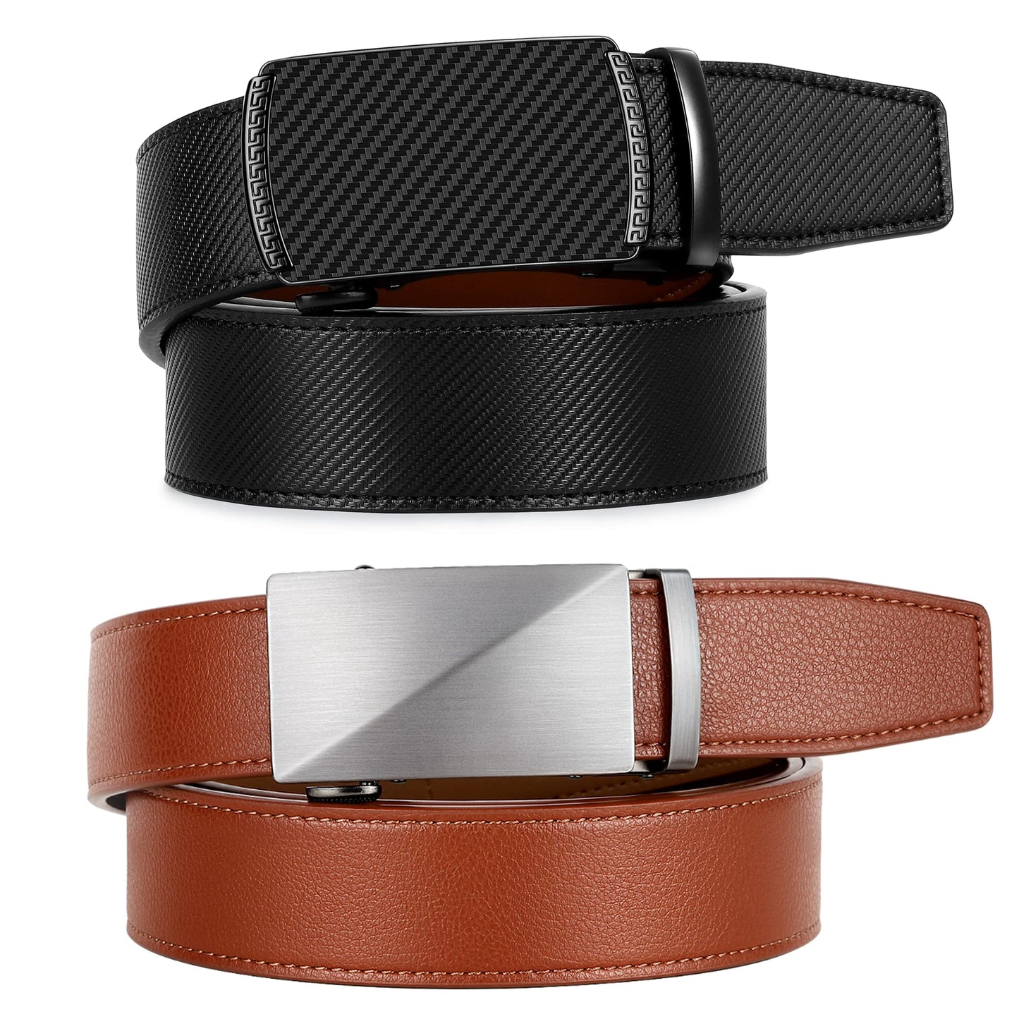 Zitahli Ratchet Belt for Men - 2 Packs Leather Mens belt For Gift Men Dress and Casual,Trim to Fit Size 34"-40"