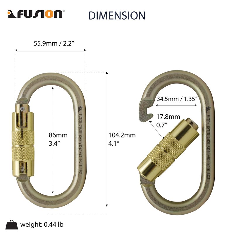 Fusion Climb OVATTI AUTO LOCK Carabiner - Industrial-Grade Steel, Locking Gate, Pin Nose, Oval Shape | Auto-Locking Mechanism for Enhanced Security | CE EN 12275 Certified, For heavy duty, constructio