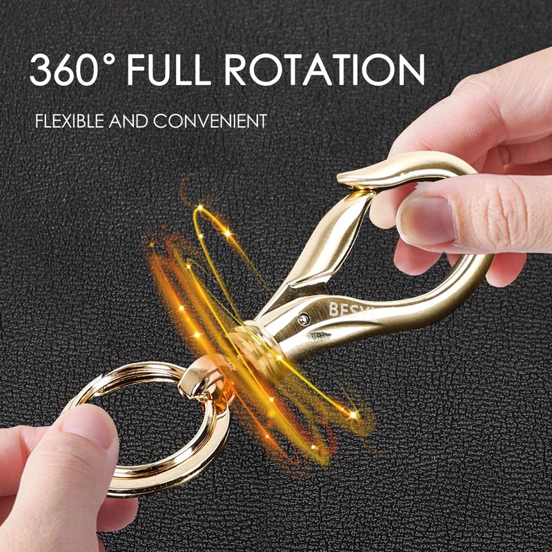 BESYL Swivel Snap Hook Keychain with 2 Key Rings, Zinc Alloy, Gold, 3.62in, Heavy Duty for Men and Women