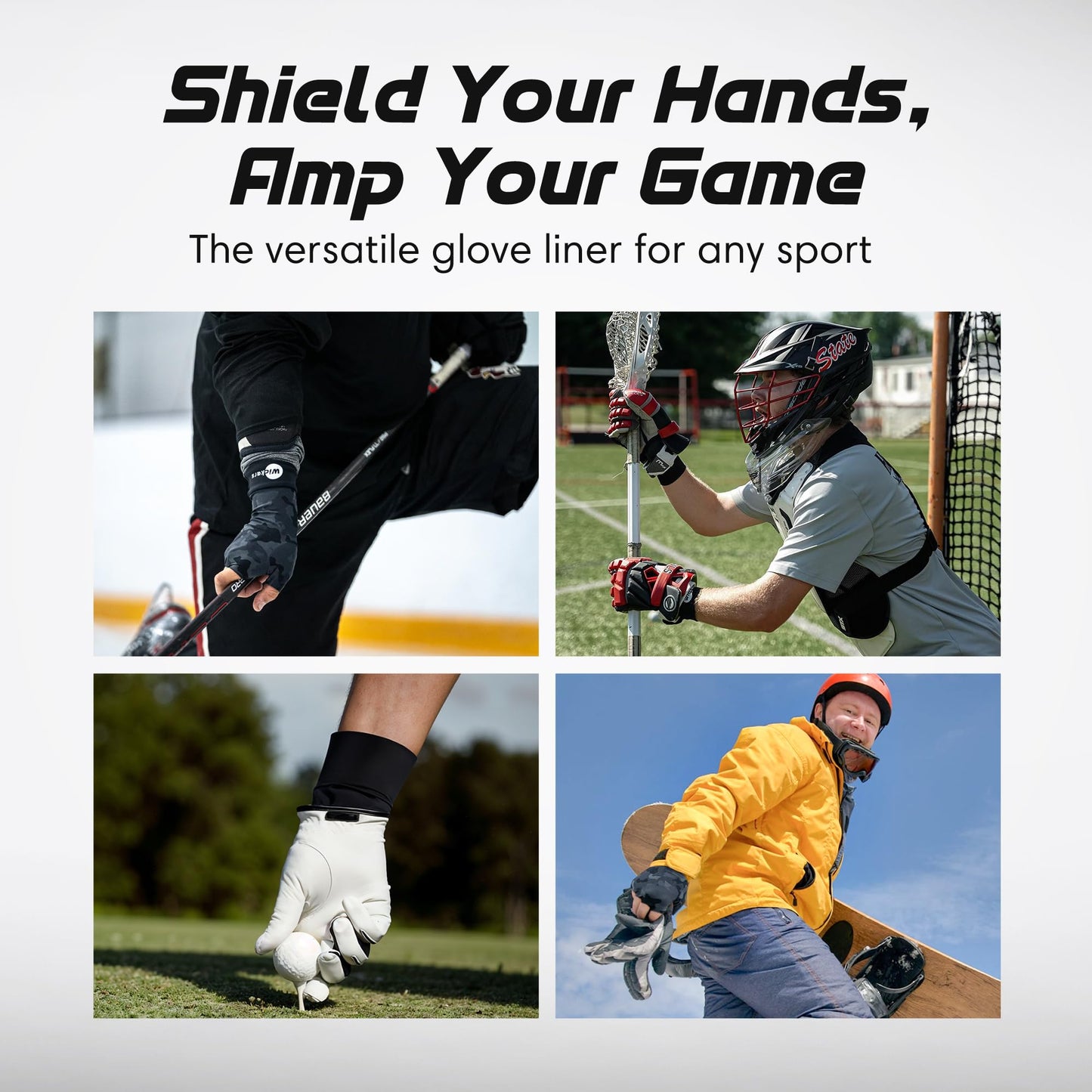 Wickers Fingerless Athletic Gloves Liners (Large, Black) - Lacrosse Glove Liner, Ski Gloves for Winter, Snow Sports Glove Liners for Men, Thin Thermal Liner for Field Hockey, Pickleball, and Golf