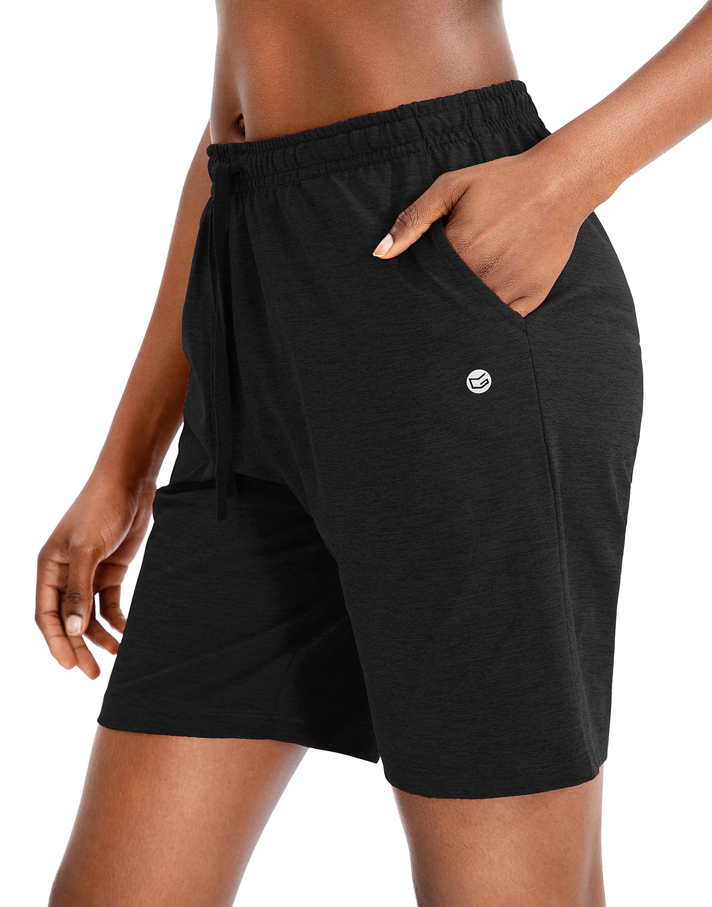 G Gradual Women's 7" Shorts with Deep Pockets Elastic Waist Bermuda Jersey Long Shorts for Woman Lounge Walking (Black,7",XL)
