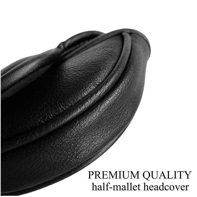NEwoilkwo Classic Black Golf Putter Cover, Magnetic Half Mallet Putter Head Cover, Fits Scotty Cameron & Other Half Mallet Putter Clubs, 4.0 x 3.5 Inches, Leather