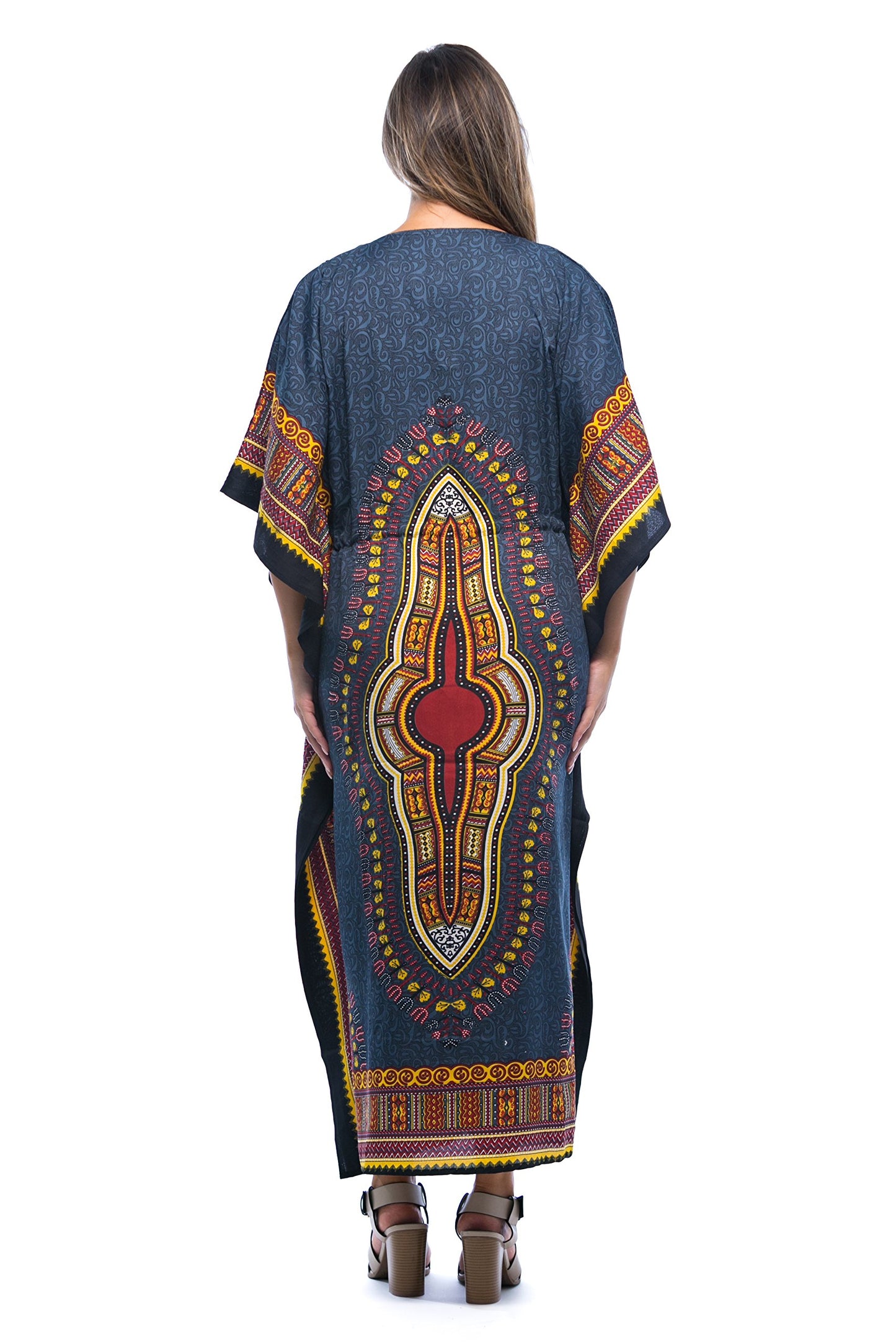 Riviera Sun 21754-BLK-L-XL Long Dashiki Caftan/Caftans for Women Black