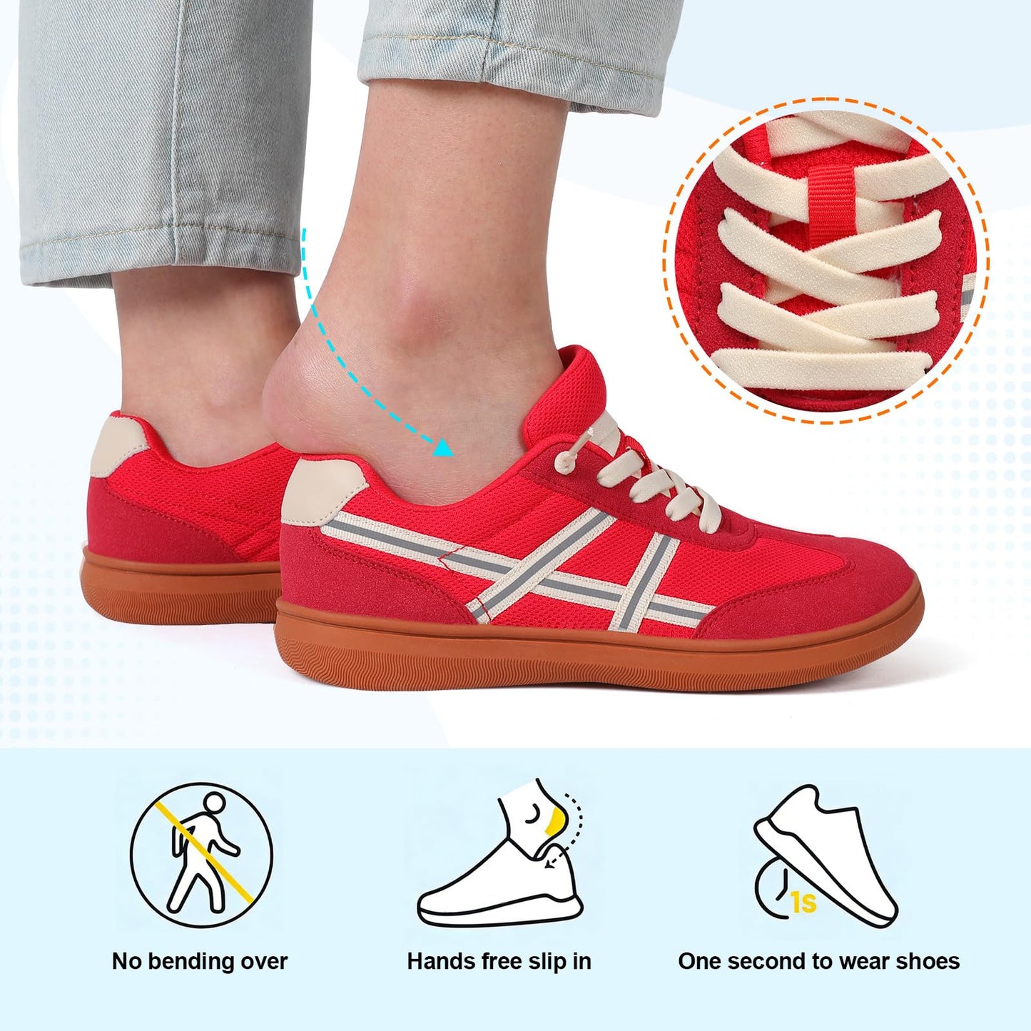 LeIsfIt Women's Wide Barefoot Walking Shoes Slip-on Casual Tennis Shoes Non-Slip Zero Drop Comfort Sneakers Red Size 8