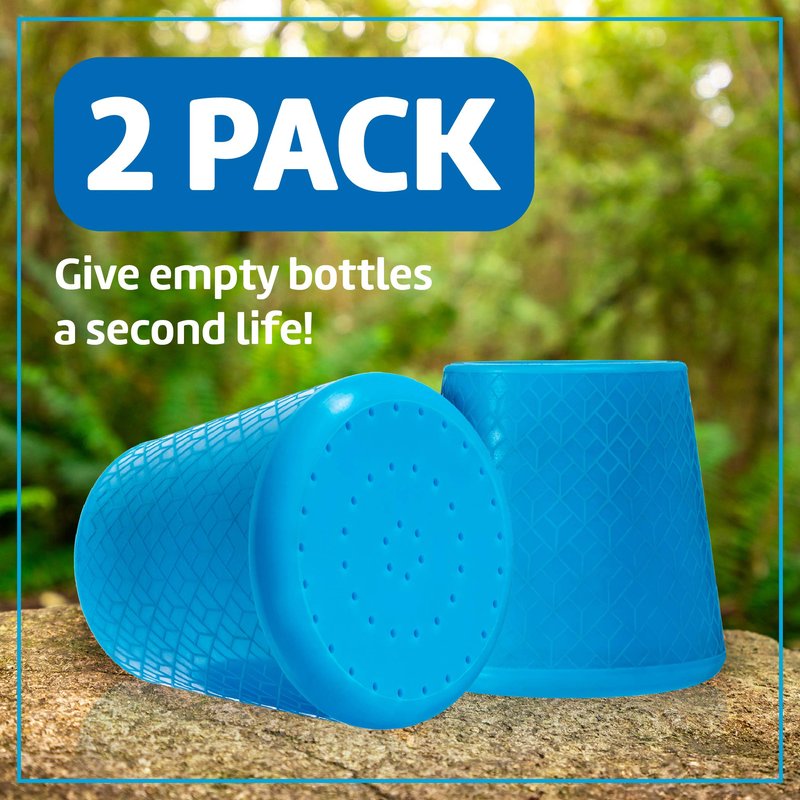 Impresa Water Bottle Attachment Shower Sprinkler Cap - Blue Silicone, 2-Pack, Fits 16oz-2L - Water Bottle Rinse Cap for Sand & Dirt Removal - for Camping & Hiking