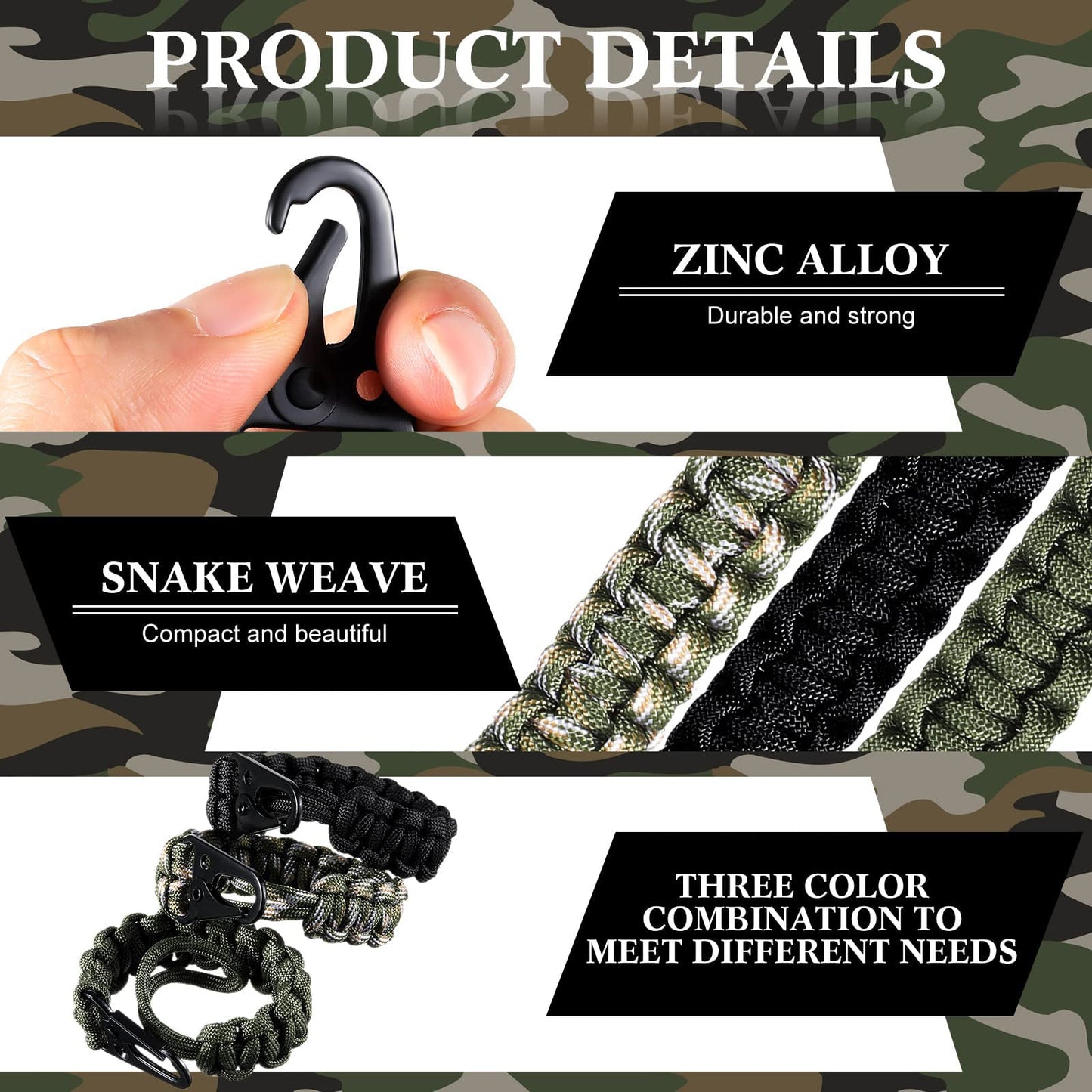 Shappy 3 Pcs Paracord Keychain Weave 550 Paracord 9 Inch Tactical Lanyard Wallet Accessories Camping Fishing Hunting Outdoor (Black, Green, Camouflage Green)