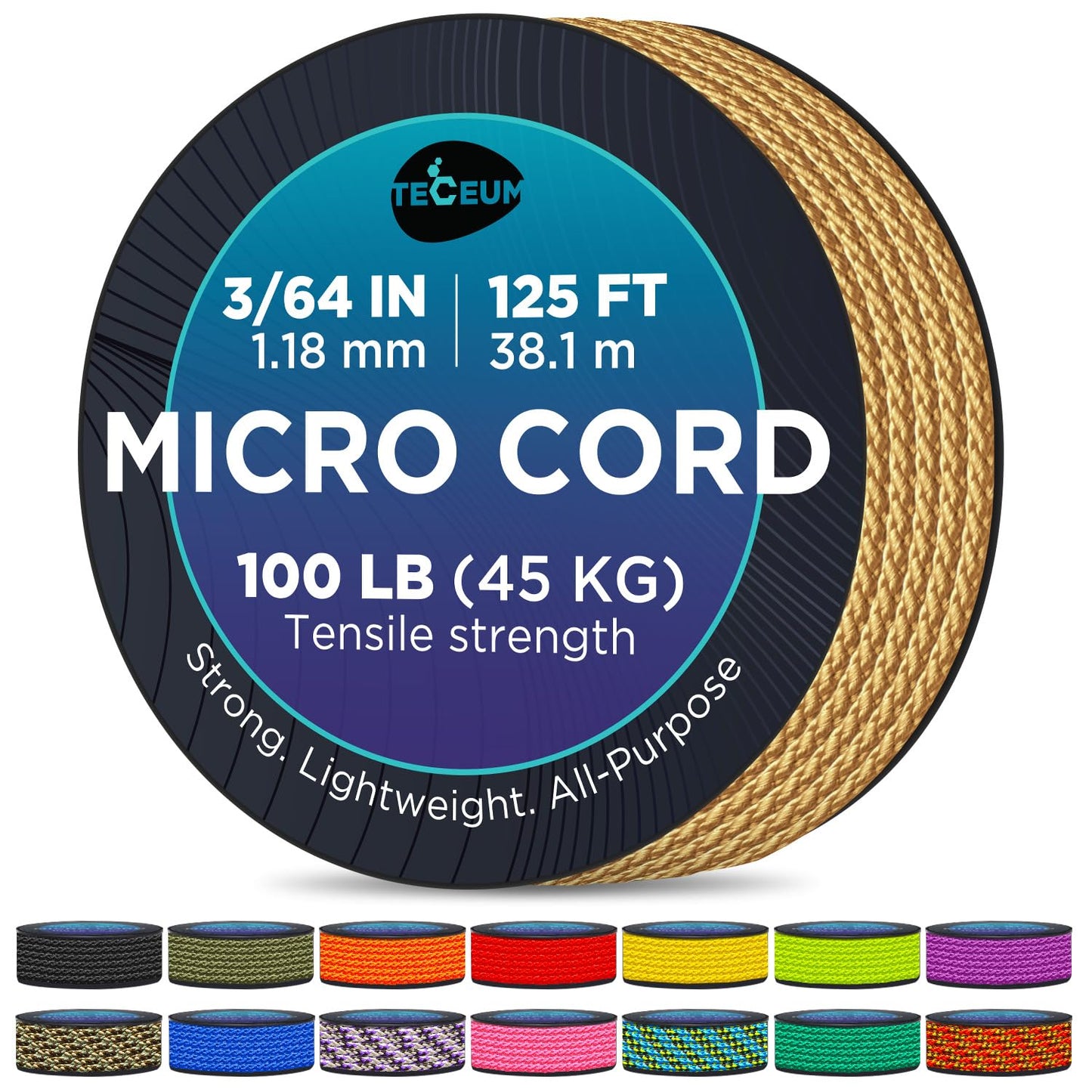 TECEUM Micro Paracord – Honey Gold – 1.18 mm x 125 ft – Micro Utility Cord – Thin Braided Paracord Rope Nylon Polyester – Wind Chime Replacement – Survival Strong String 089c