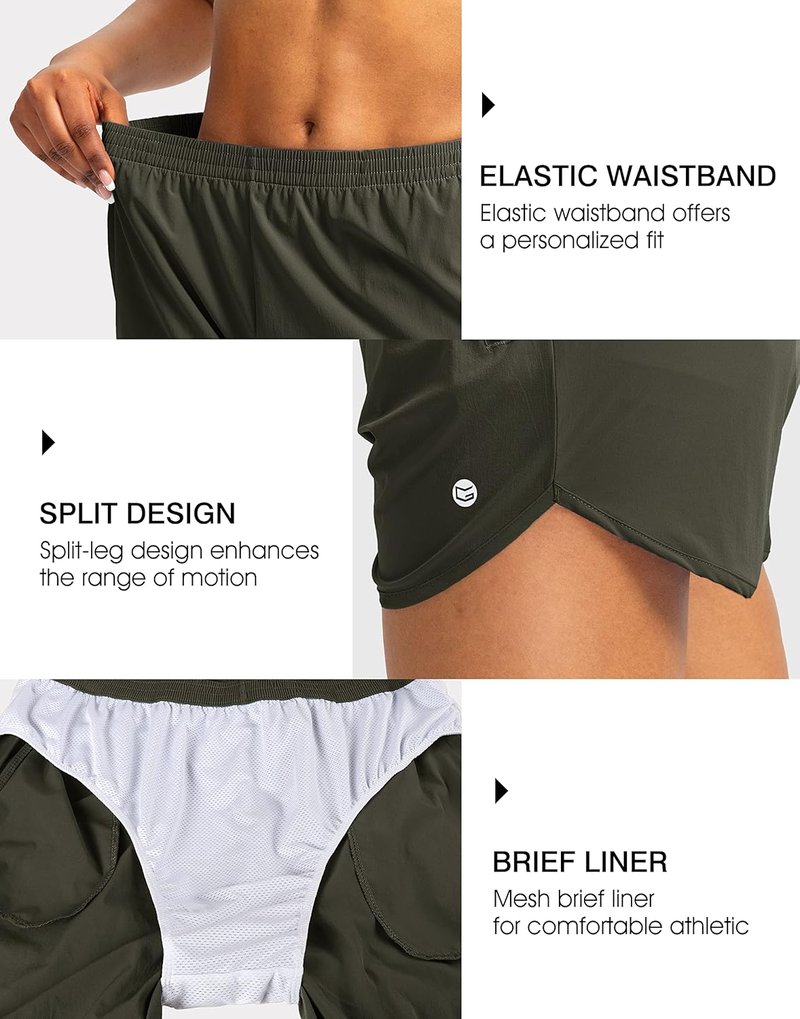 Women's Running Shorts - Quick Dry Athletic Gym Shorts with Zipper Pockets | Comfy Liner, 3" Length
