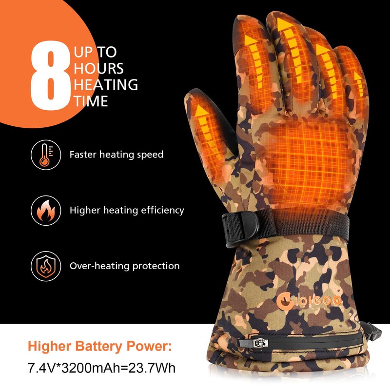 GIOIGOO Heated Gloves with 5 Heating Levels 7.4V 3200MAH Rechargeable Battery Mens Winter Gloves Cold Weather Hand Warmer Women Skiing Glove Winter Outdoor Adventure Snow Glove for Adult Women Men