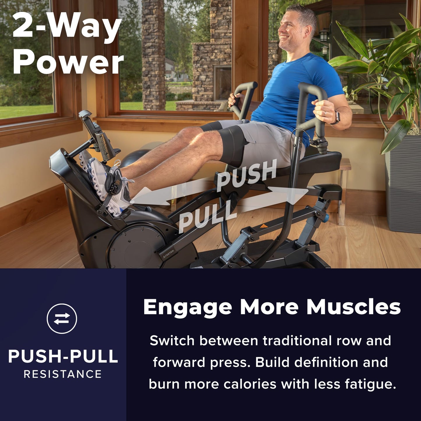 Teeter Power10 Rower with 2-Way Magnetic Resistance Elliptical Motion - Indoor Rowing Machine w/Bluetooth HRM Connectivity, Teeter Move App - Free Classes & Coaching (Power10 Max)