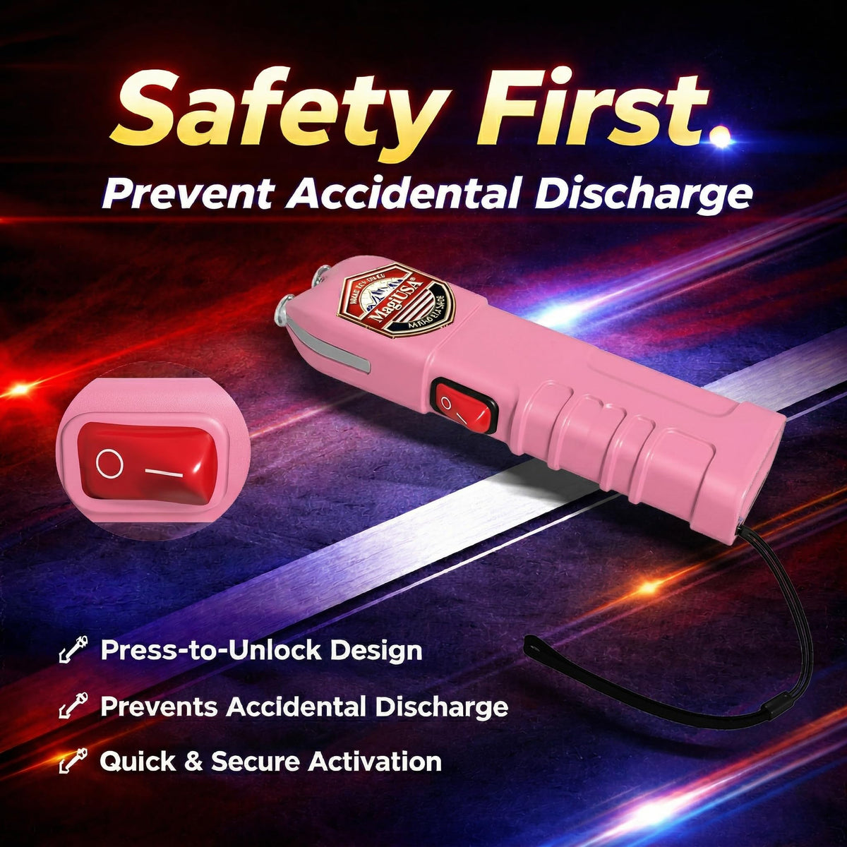 MagiUSA 989 Rechargeable Stun Gun for Self Defense, LED Flashlight, Pink