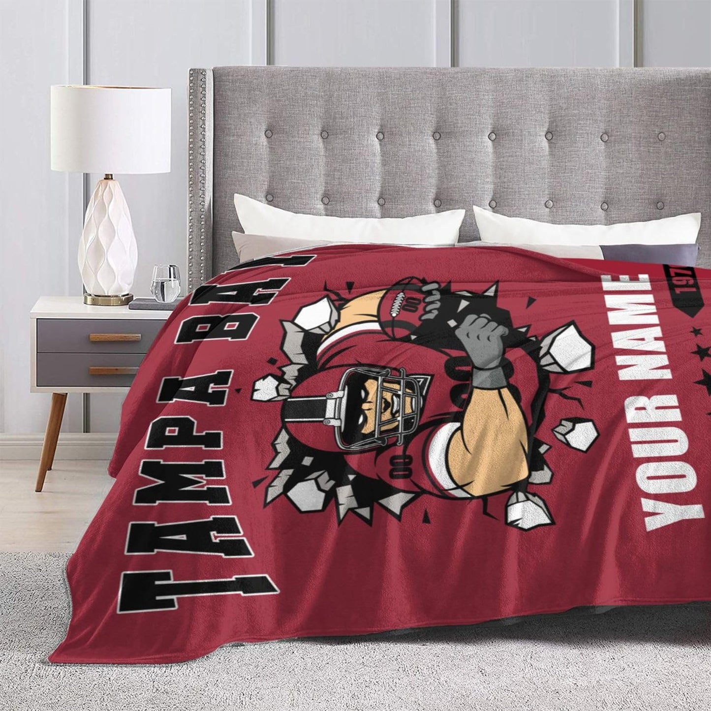 Personalized Tampa Bay Blanket with Name Number Custom Football Throw Blankets Customized Flannel Blanket Fan Gifts for Men Women Boy Decor for Couch, Bed, Sofa 30"x 40",40"x50", 50"x60", 60"x80"