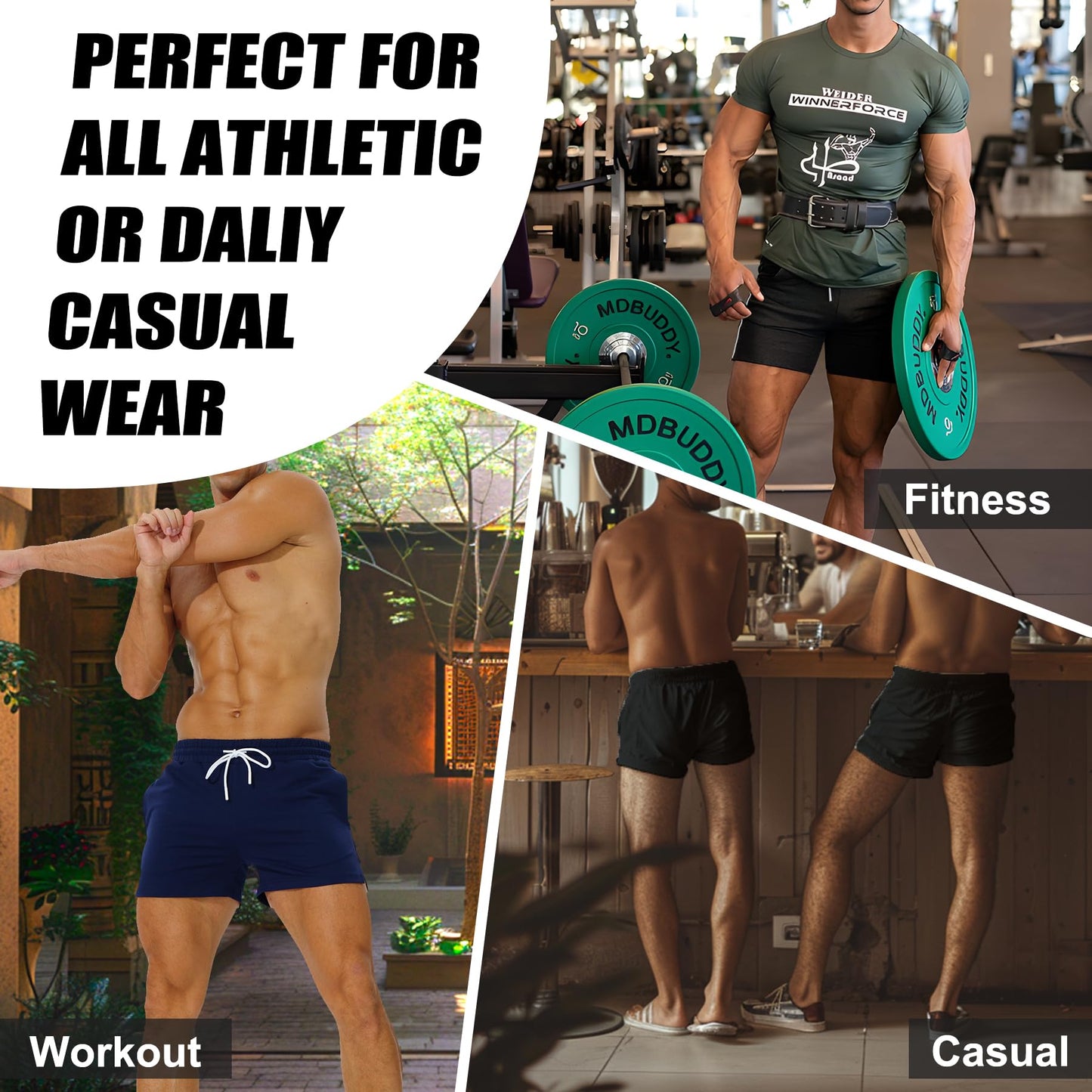 FIROTTII Mens Workout Sweat Shorts 3 Inch Fitted Fitness Running Gym Casual Jogging Shorts with Pockets(Black S)