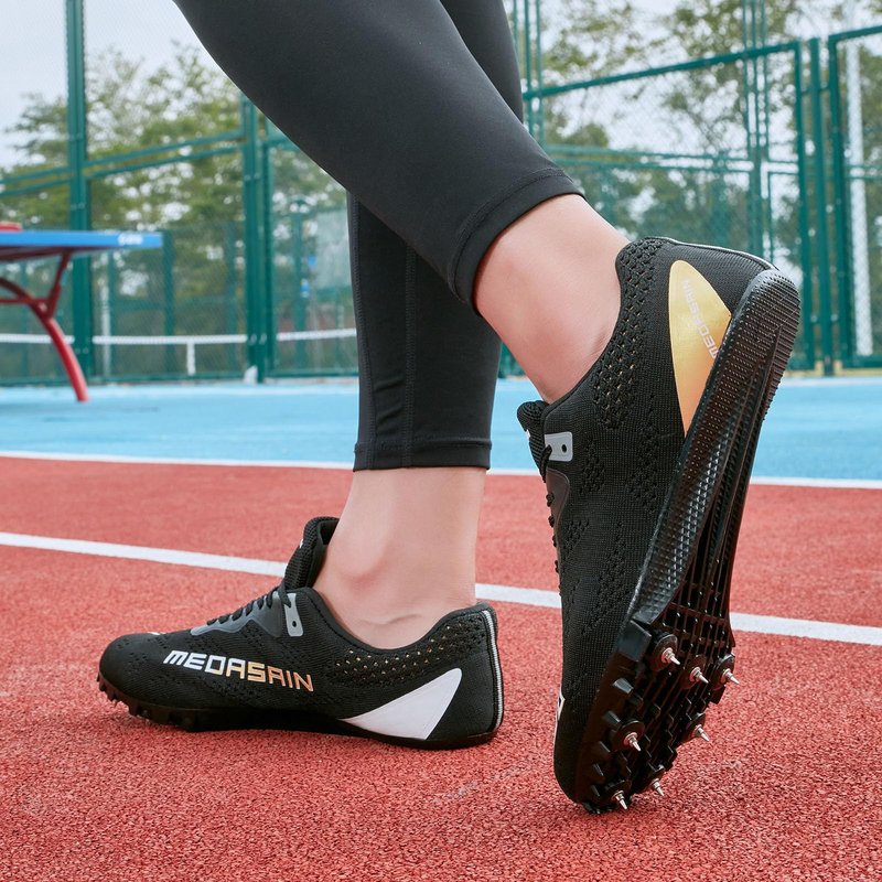 Medasain Track and Field Shoes for Men Women Kids Boys Girls Youth Spikes Professional Athletic Sprint Running Racing Shoes Black