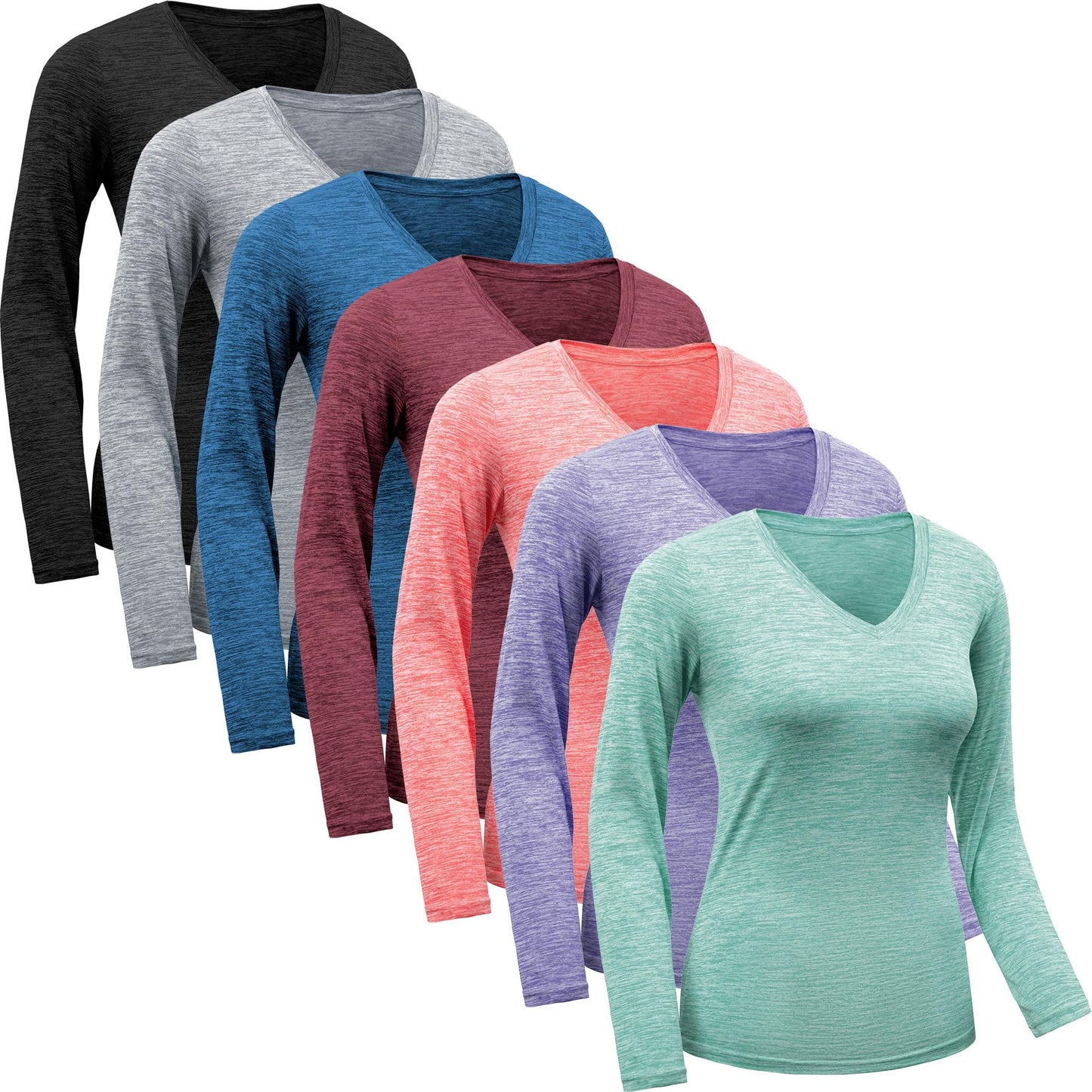 7 Pack Womens Long Sleeve Workout Tops Moisture Wicking Athletic Shirts Running Quick Dry V Neck T Shirts for Women
