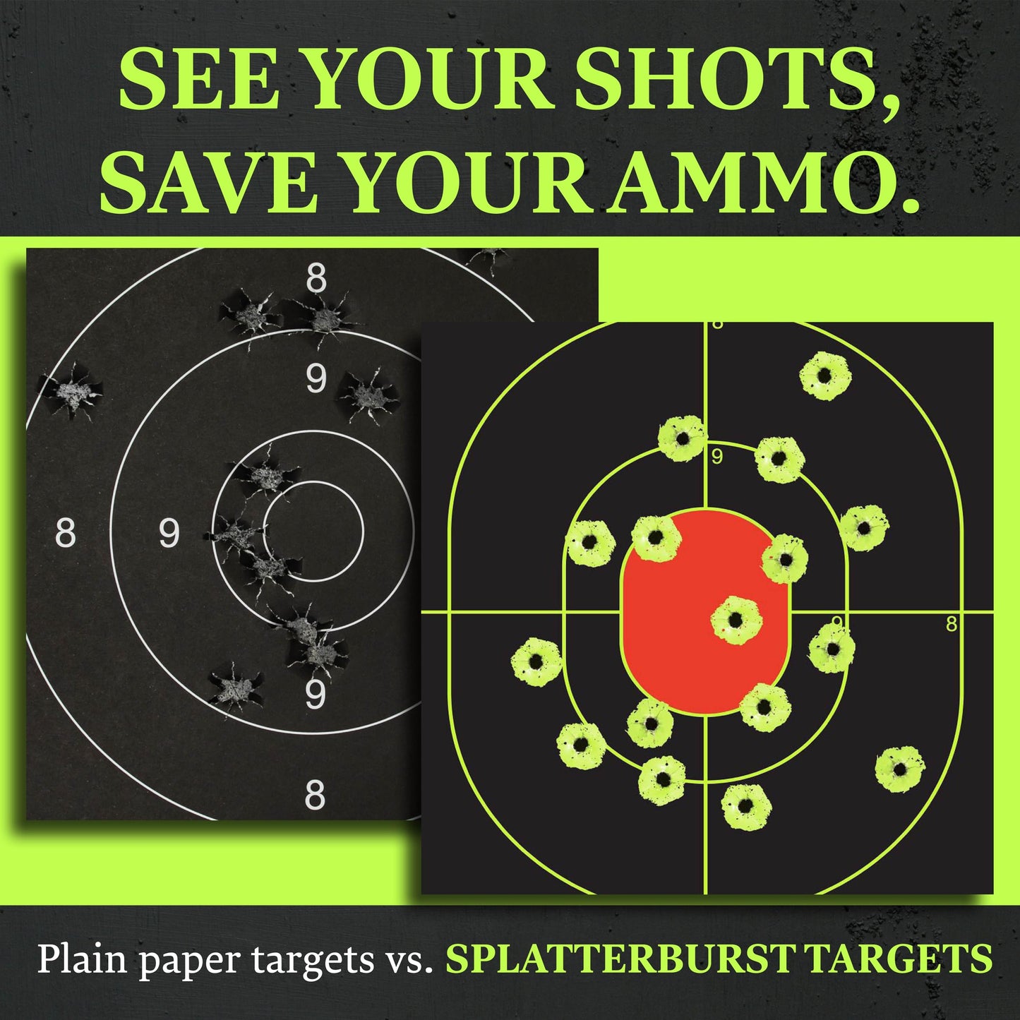 Splatterburst Targets - 18 x 24 inch - Triple Silhouette Splatter Target - Easily See Your Shots Burst Bright Fluorescent Yellow Upon Impact - Made in USA (10 Pack)