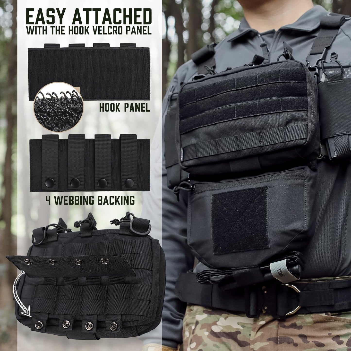 WYNEX Tactical Mag Admin Pouch, Molle Utility Tool Pouch Medical EMT Organizer with Triple Stacker Magazine Holder for M4 M16 Patch Included