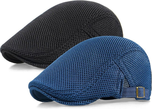 Men's Mesh Newsboy Hat - Breathable Adjustable Summer Ivy Cap | 2 Pack