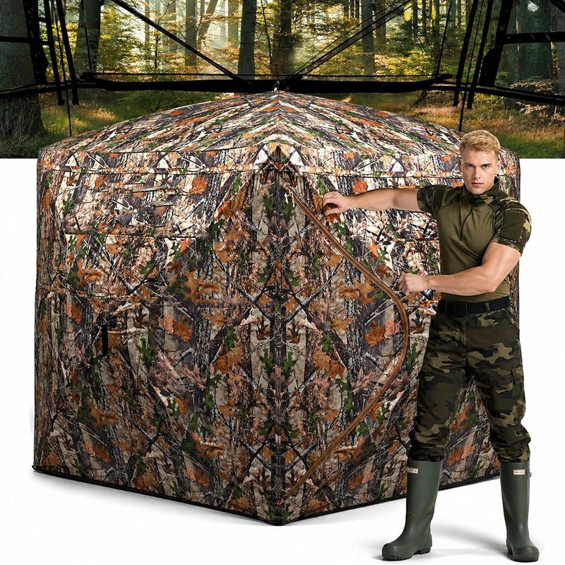 Hunting Blind - 270/360° See-Through Camouflage Tent for 2-3 People | Easy-Fold Portable Shelter with Carrying Bag
