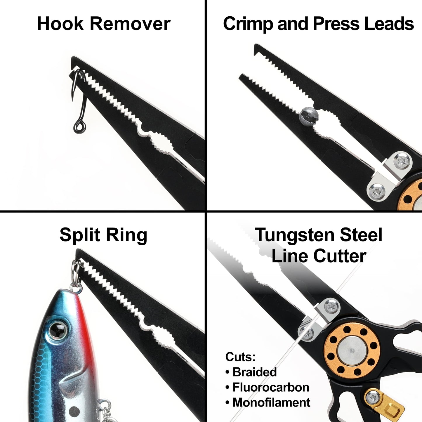 7.5 Inch Fishing Pliers and Gripper, Cuts Braided and Fluorocarbon Lines, Hook Remover, Split Ring Multifunctional Fishing Pliers for Ocean Fishing, Fly Fishing, Ice Fishing Tool, Gift for Fishermen