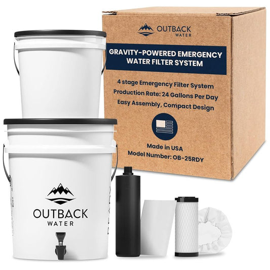 Emergency Drinking Water Filter System - 4-Stage Gravity Fed Filtration for Survival | 24 GPD, Off-Grid, Camping Ready