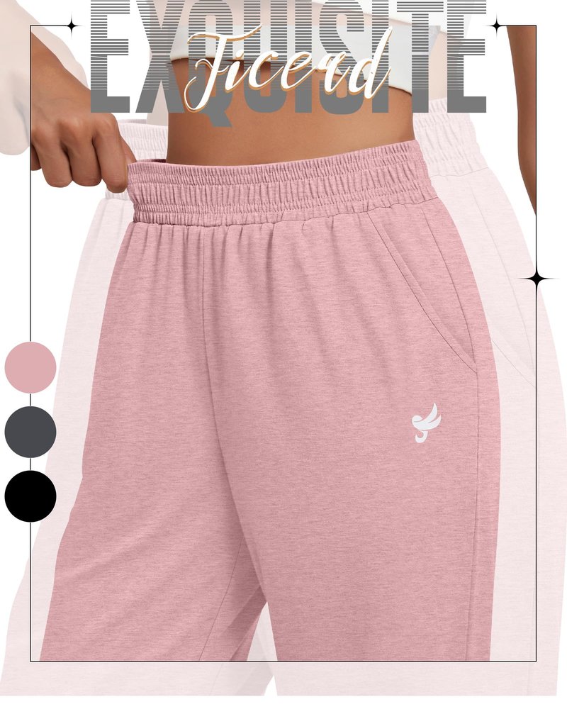 Ficerd 3 Pack Women's Sweatpants Loose Fit Joggers Elastic Tapered Leg Pants Athletic Baggy Lounge Trousers with Pockets(L,Black, Dark Gray, Pink)