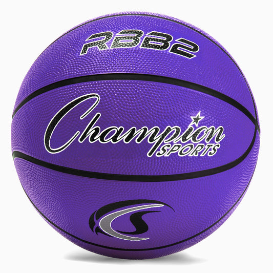 Champion Sports Rubber Junior Basketball, Heavy Duty - Pro-Style Basketballs - Premium Basketball Equipment, Indoor Outdoor - Physical Education Supplies (Size 5, Purple) (RBB2PR