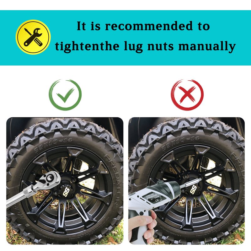 10L0L 1/2-20 Golf Cart Wheel Lug Nuts Kit for EZGO TXT RXV & Club Car DS Precedent, Replace OEM 14723-G1, 1701160, 1010984, 1011390, 800573, Black Set of 16