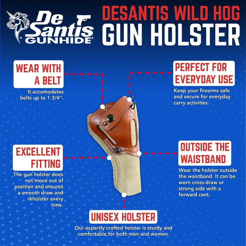 DeSantis Wild Hog Leather Revolver Holster for Men and Women - OWB Gun Holster, Compatible with Ruger Wrangler 4 5/8" and Heritage Rough Rider 4 3/4" - Ambidextrous
