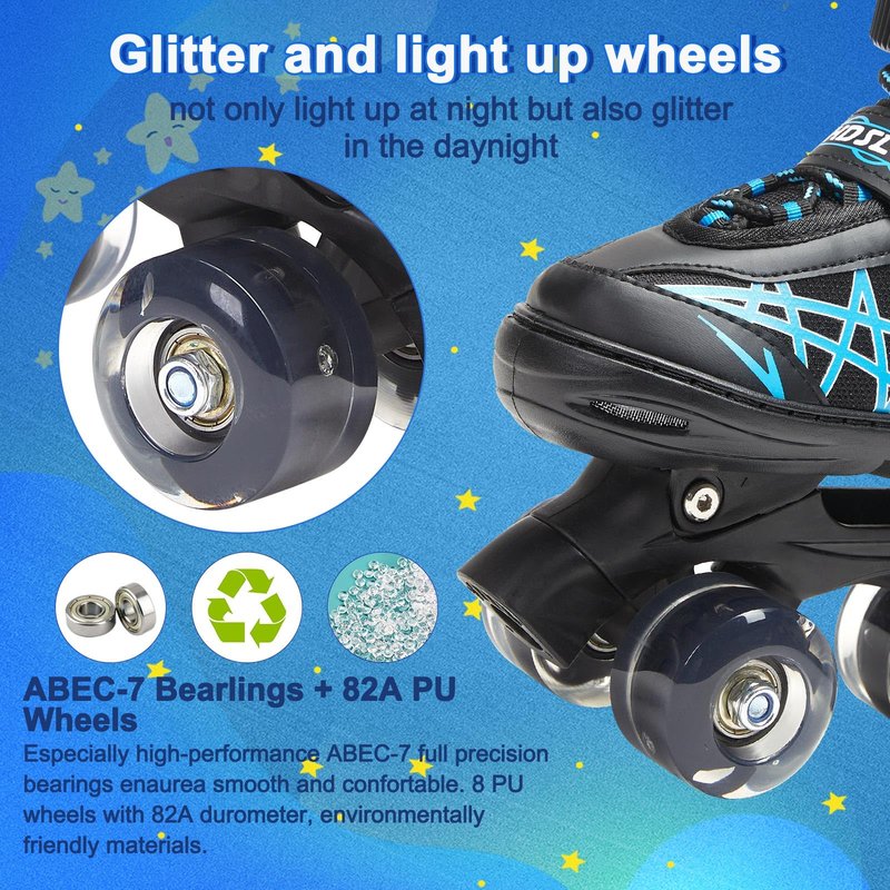 SHDSL Kids Roller Skates for Boys Girls Kids, 4 Sizes Adjustable Quad Skates with All Light up Wheels - Birthday Gift for Indoor Outdoor Sports Patines para niñas