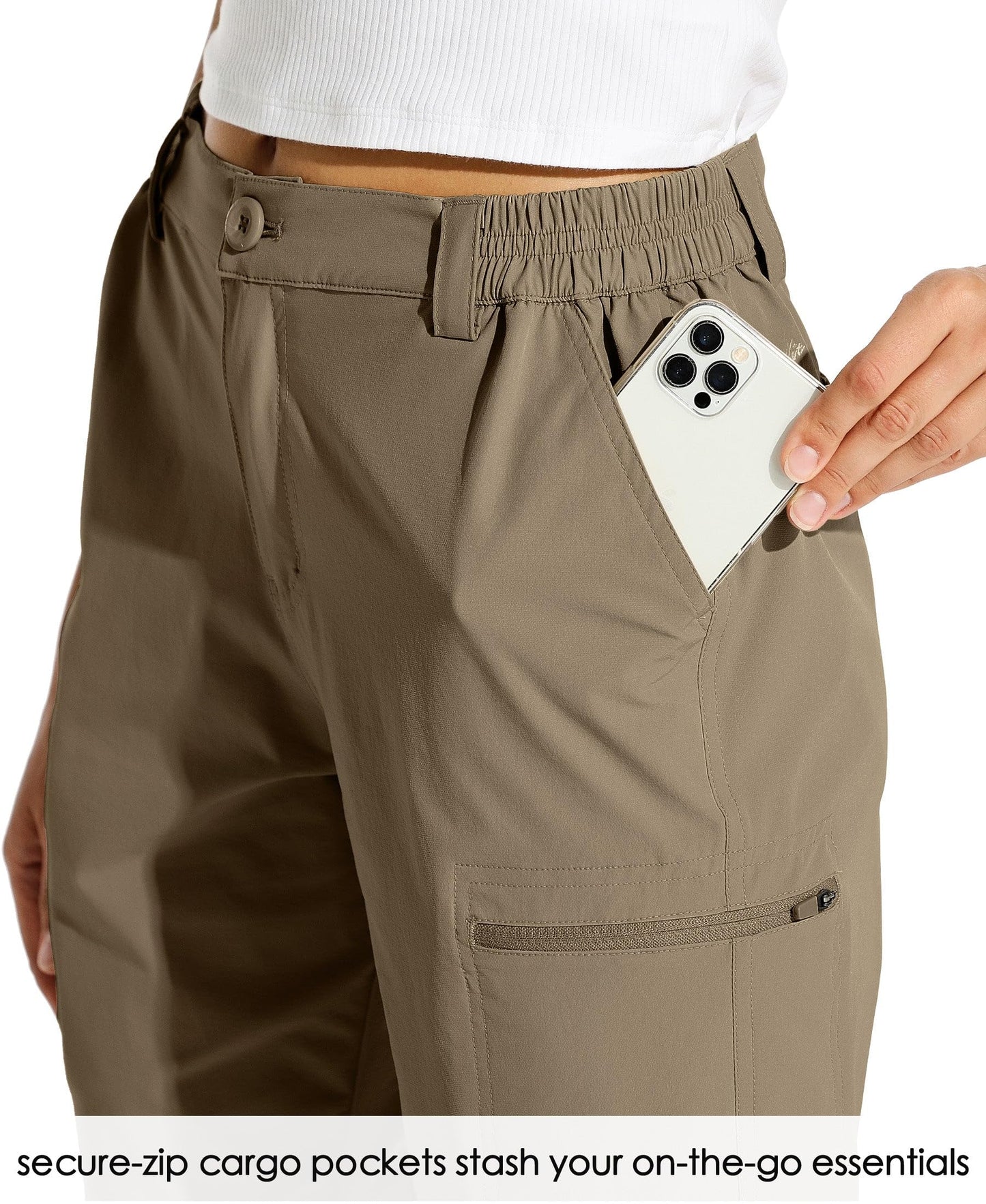 Willit Women's 10" Hiking Cargo Shorts Stretch Golf Active Long Quick Dry Outdoor Summer Shorts Deep Khaki L