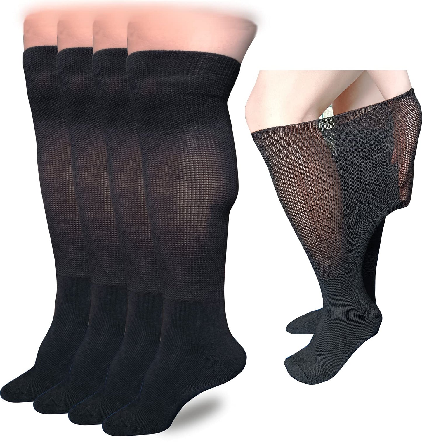 VEIGIKE Extra Wide Lymphedema Bariatric Socks Knee High Replacemen Sock Liner for Air Cam Walkers Brace Orthopedics Cast Boot Men Women, Black-2pairs, One Size