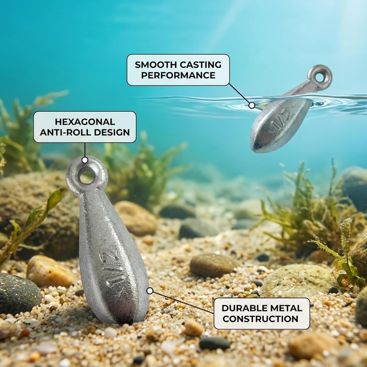 Fishing Weights - Hexagonal Anti-Roll Bank Sinkers for Surf Fishing | Lead Sinkers for Catfish & Bass (1/2oz to 16oz)
