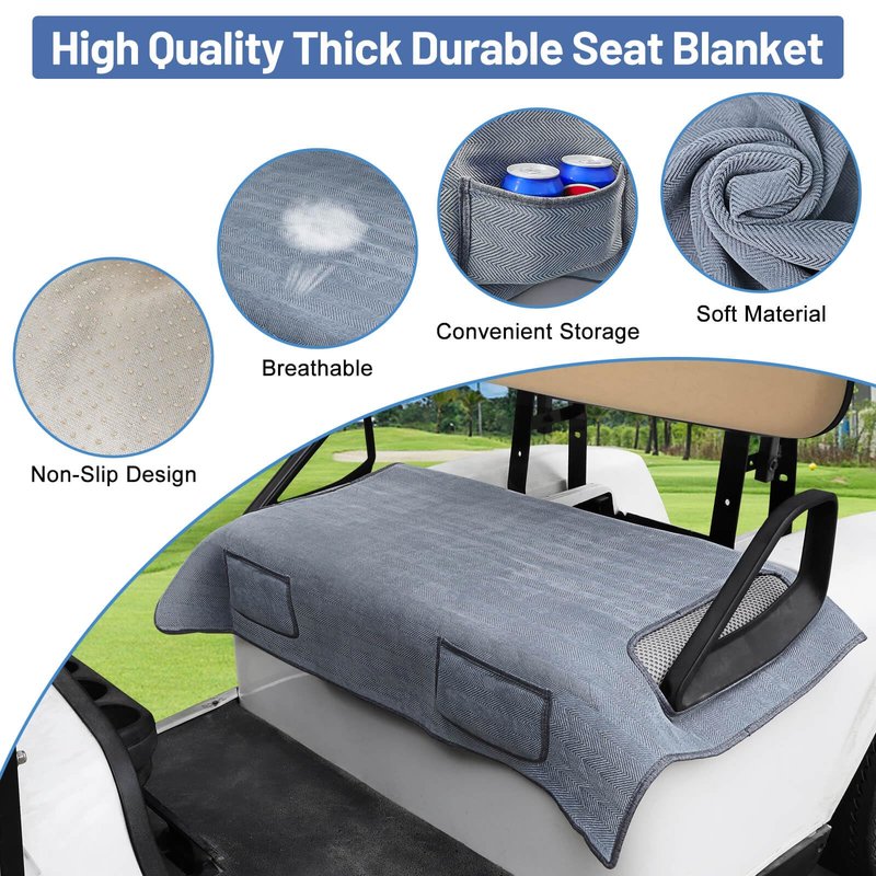 MOSNAI Golf Cart Blanket Seat Covers with 2 Pockets for Club Car DS Precedent EZGO TXT RXV Front Seat, Golf Cart Towel/Cloth Seat Cover Heavy Duty Breathable Washable Polyester Mesh Cloth