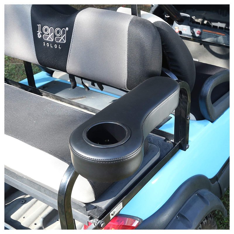 10L0L Golf Cart Rear Seat Armrest for Yamaha Club Car EZGO, Premium Leather Arm Rest with Cup Holder, No Drilling Required, Fits 1" Square Tube Only-Black