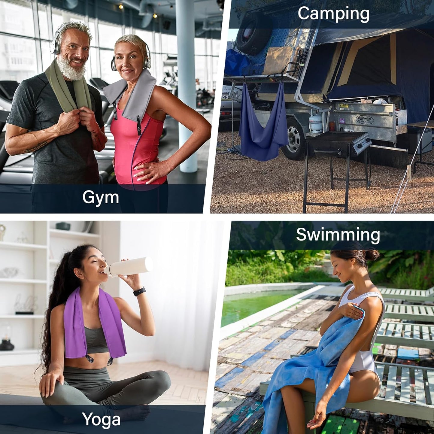 Microfiber Travel Towel - Ultra Absorbent Quick Dry Gym & Camping Towel | Lightweight, Navy Blue (24"×12")