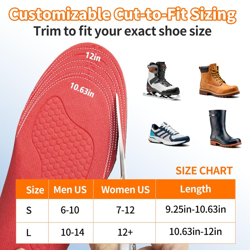 Heated Insoles for Men, Rechargeable 5000mAh Battery Foot Warmers Up to 11 Hours, Washable Cut to Fit Thermal Shoe Inserts for Outdoor Work, Hunting, Skiing, Hiking, Cycling, Fishing, with App L