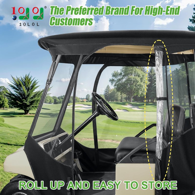 10L0L Golf Cart Enclosure for Club Car DS 4 Passenger (2+2), Waterproof 420D Oxford Rain Cover with Clear PVC Windows, Side Mirror Openings & Rear Light Visibility, All-Weather Driving Protection