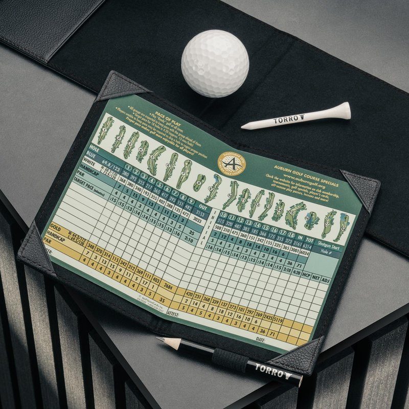 TORRO Golf Scorecard and Yardage Book Holder – Genuine Leather Golf Scorecard and Yardage Wallet with Pencil Loop (Black)