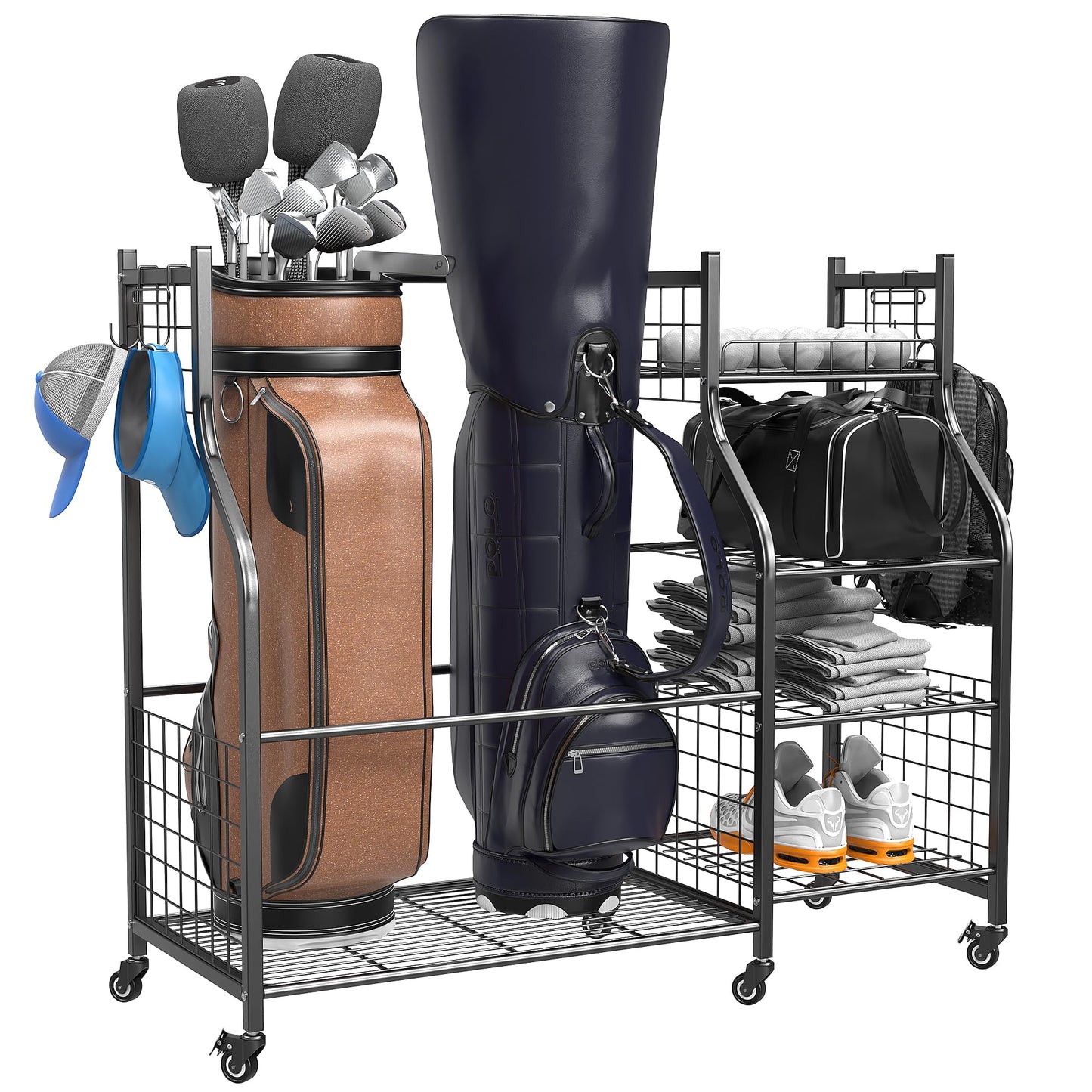 EVERHANGER Golf Bag Storage Organizer, Freestanding Golf Bag Holder Stand, Heavy Duty Golf Storage Rack for Garage, Club