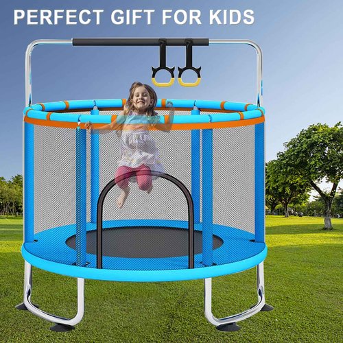 60'' Trampoline for Kids, 5FT Recreational Trampoline with Enclosure Net for Boys & Girls - Indoor/Outdoor Use (Blue)