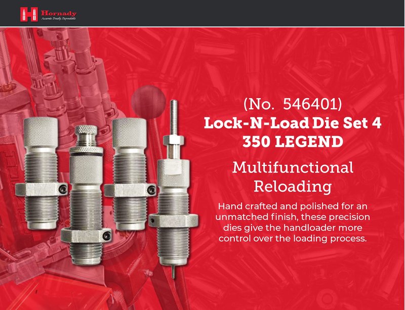 Hornady Custom Grade New Dimension 4-Die Set, 350 Legend (.335) (546401) - Caliber Specific Reloading Equipment for Handloaders with Full Length Sizer Die, Seating Die, Sure-Loc Rings, & Storage Box