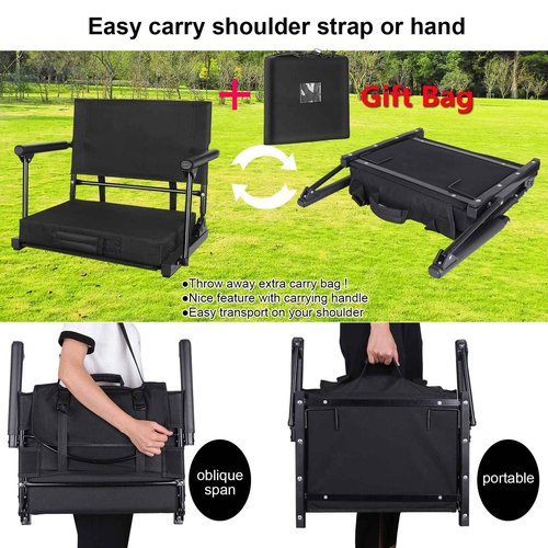 Stadium Seat for Bleachers with Back Support & Armrests, Foldable Stadium Chair with Removable Padded Comfy Foam Cushion, Lightweight Protable Bleacher Seat with Shoulder Strap & 4 Reclining Positions