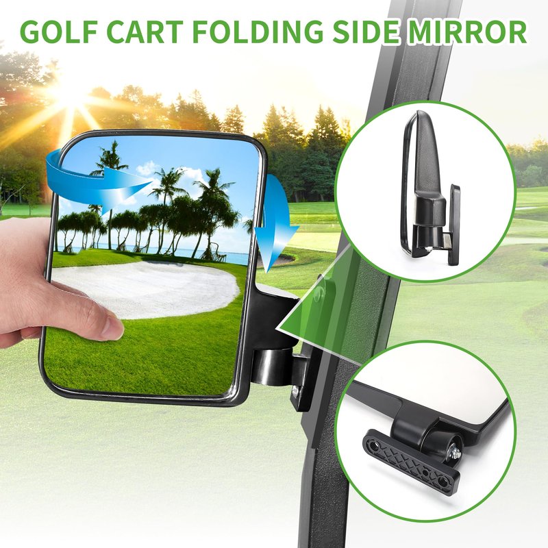 10L0L Golf Cart Folding Side Mirror and Panoramic Rear View Mirror Kit for Yamaha, EZGO, Club Car