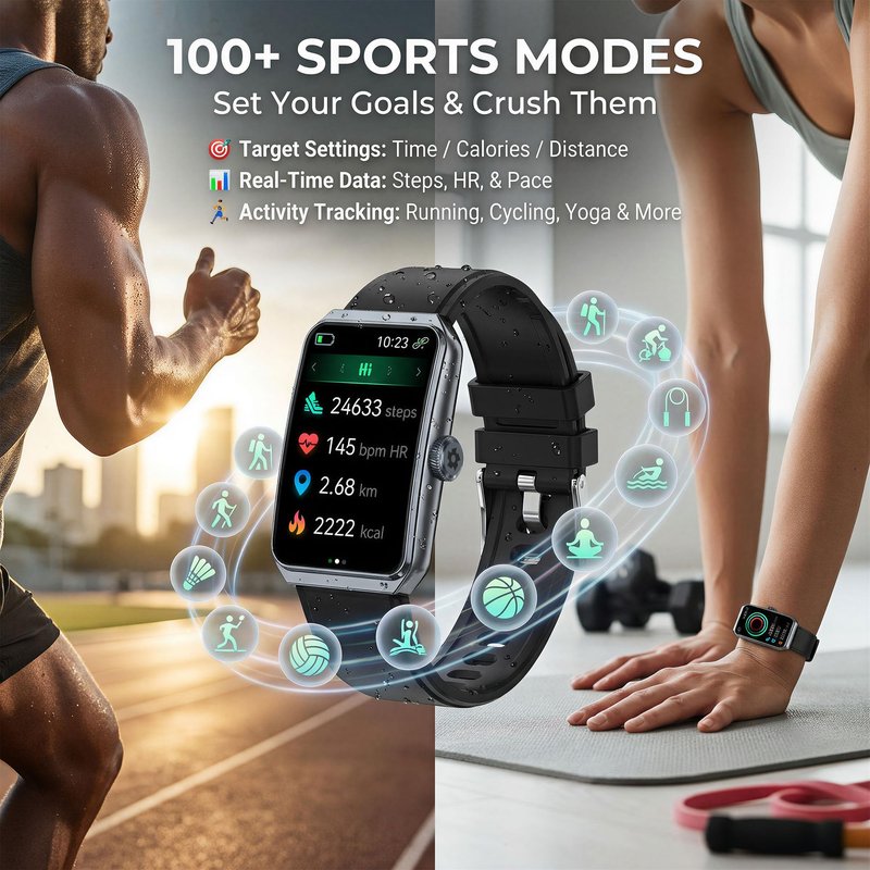 LZBWOL Health Fitness Tracker Watch for Men Women, 1.47" HD, 24/7 Heart Rate, Blood Oxygen, Sleep Monitor, 100+ Sports Modes, IP68 Water Resistant Pedometer, Compatible with Android & iOS- Black