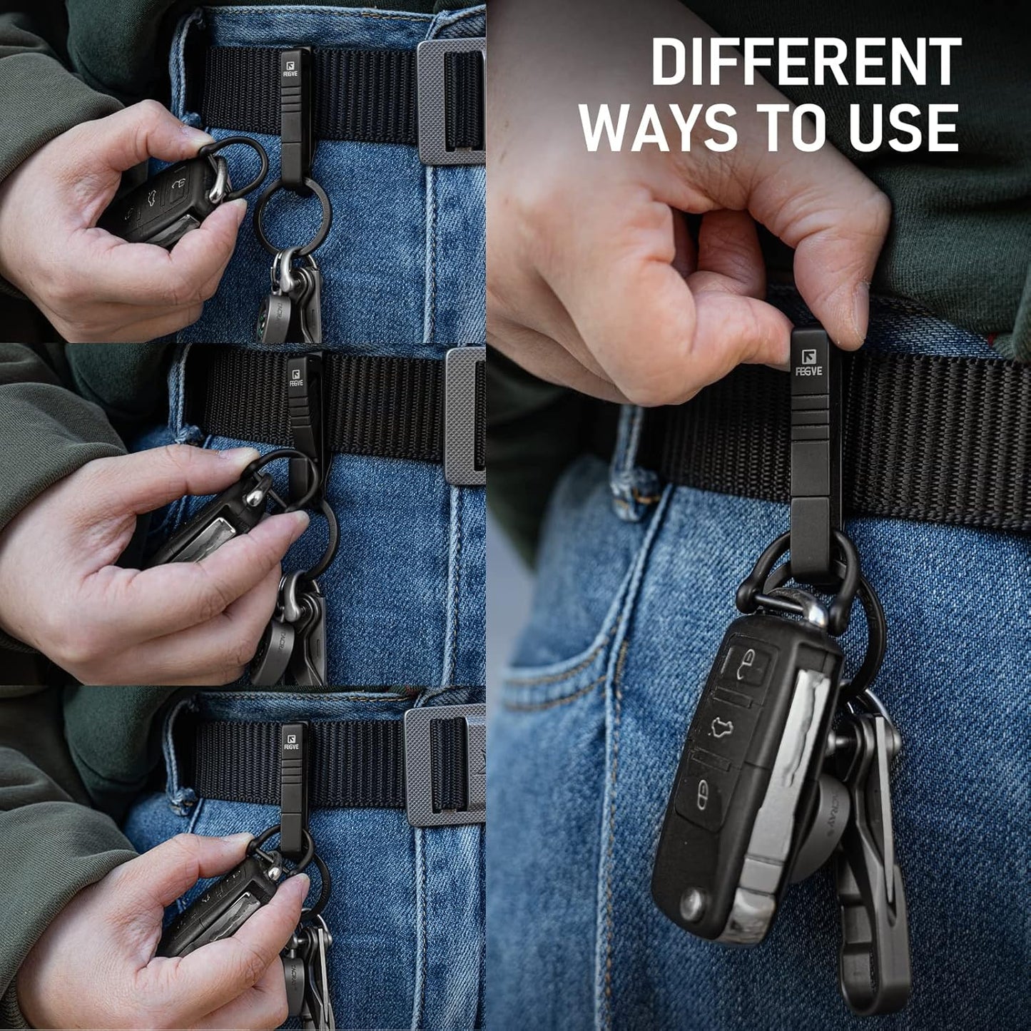 Titanium Key Belt Clip - Durable Key Holder with Key Ring | Black Keychain for Men