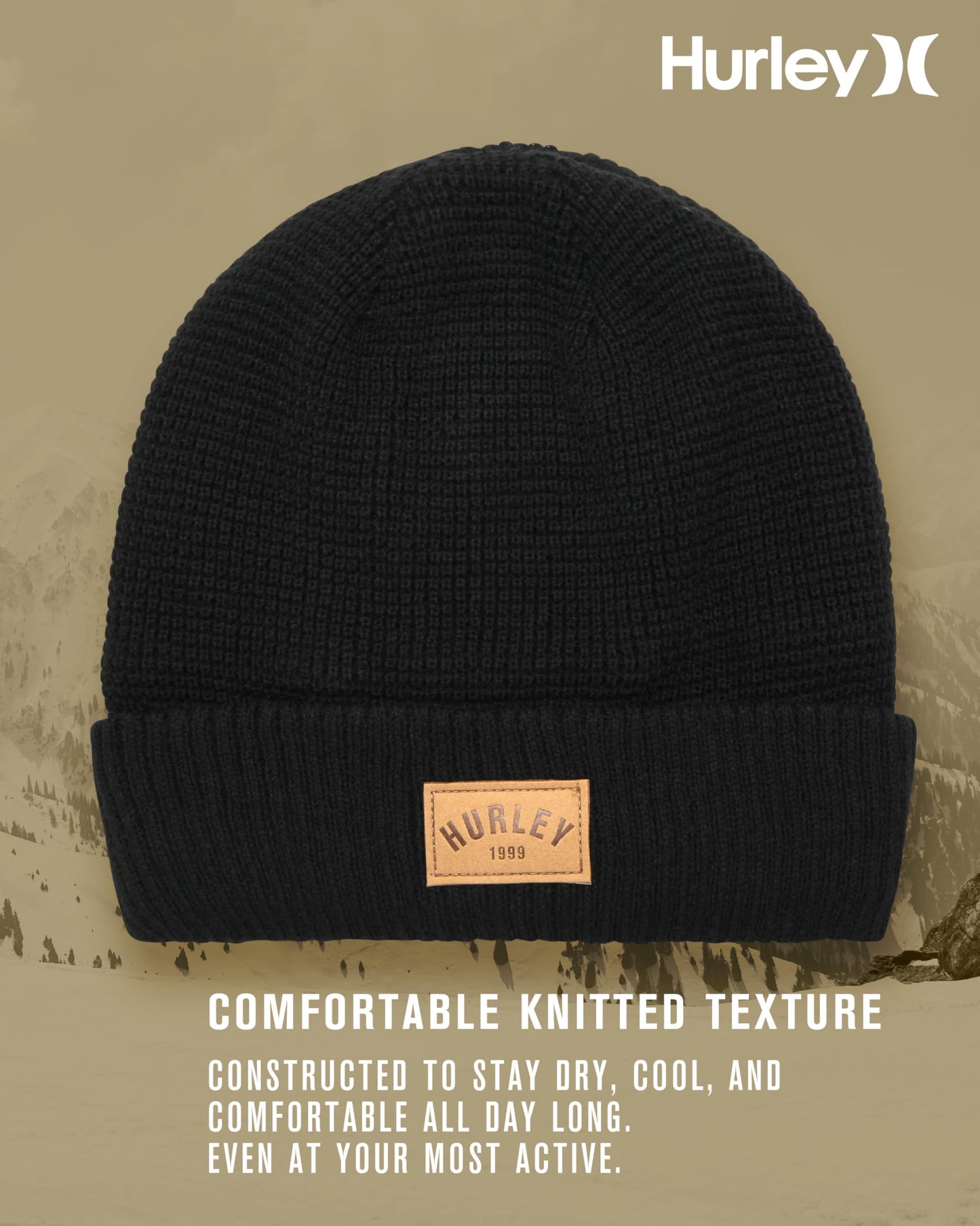 Hurley Womens Beanie Hat - Fleece Lined Ribbed Knit Winter Hats for Women Medium Fit Acrylic Beanies for Fall Snow Ski, Oatmeal