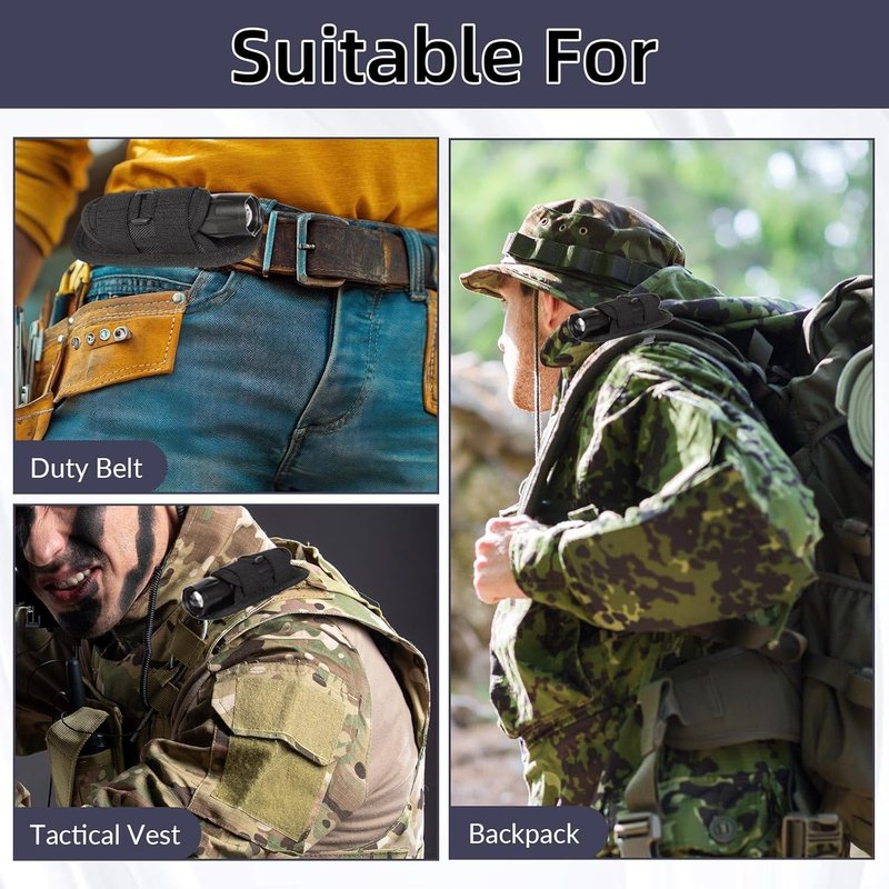 Tactical Flashlight Pouch - Rotatable Nylon Holder for Duty Belt | 360° Carabiner Clip for Police & Security